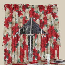 Load image into Gallery viewer, Euro Seasonal Floral Poinsettia Kitchen Curtain Set