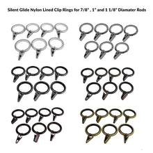 Load image into Gallery viewer, Silent Glide Nylon Lined 7 Piece Clip Rings for 7/8" , 1" and 1 1/8" Rods