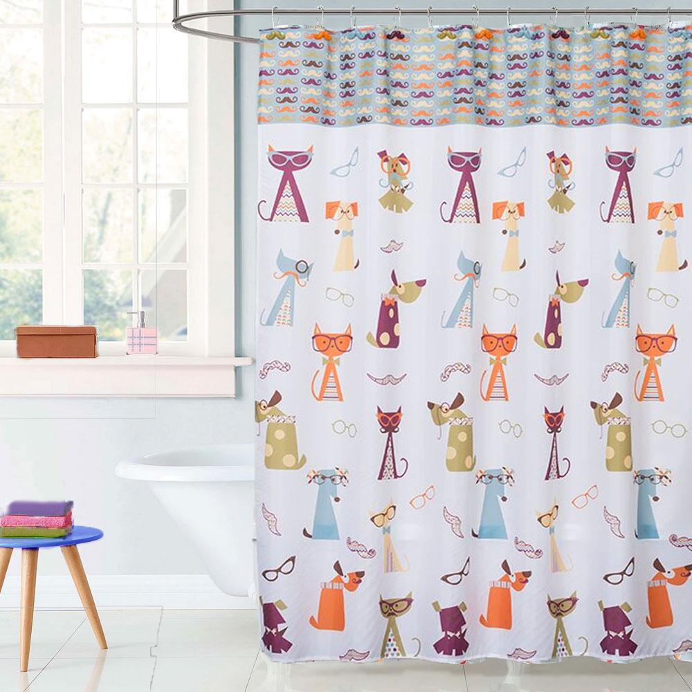 Hipster Paws Fabric Shower Curtain