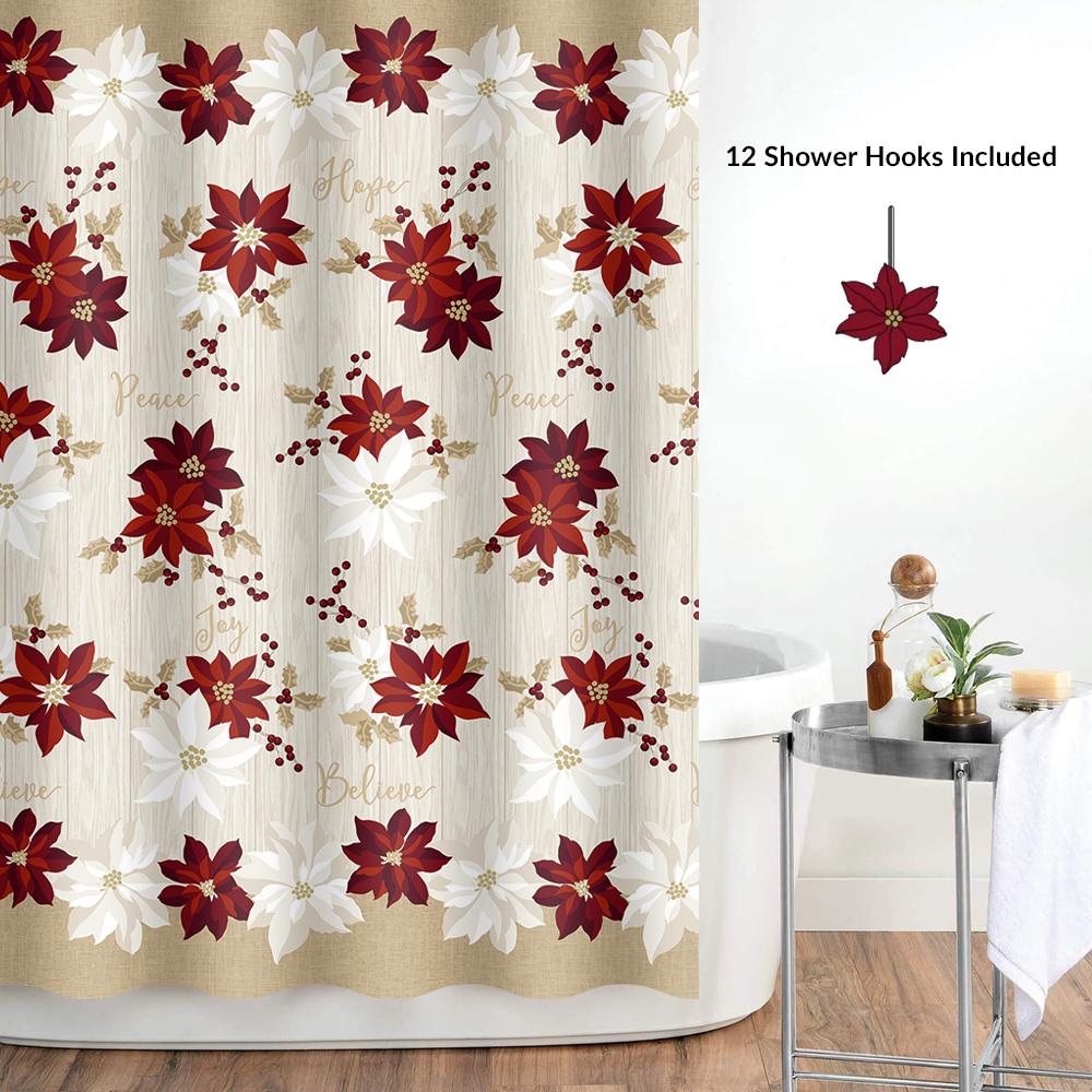 Poinsettia 13 Piece Shower Curtain & Hook Set
