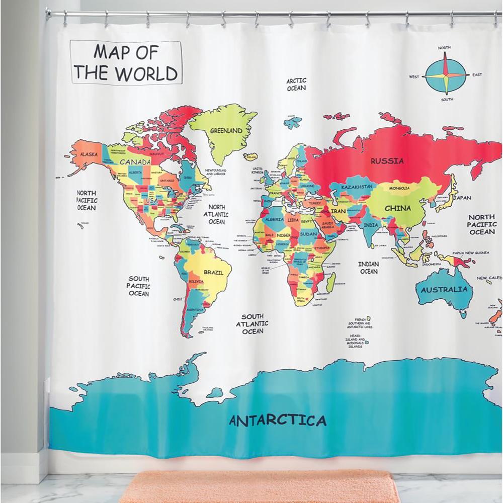World Map Fabric Shower Curtain